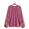 Nova camisa feminina de outono estilo europeu e americano, viscose, estampa d'água, flores posicionadas, sem gola 8737