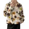 Camisa Floral Retrô Vintage Estilo Hong Kong para Homens e Mulheres Verão Tendência Marca Havaiana Despojada Cool Solta Camisa de Manga Longa Casaco para Casal