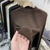 Nueva Camiseta Base de Manga Larga para Otoño e Invierno con Cuello Alto Pequeño, Top Delgado de Cuello Redondo para Mujer, Camiseta Sencilla de Color Sólido Cálida para Mujer