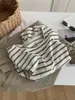 Cárdigan negro a rayas estilo coreano para mujer, algodón relajado con tacto a lino, camiseta de manga larga con cuello redondo, chaqueta de otoño para mujeres petite