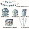 Novos Copos de Papel Descartáveis, Guardanapos, Talheres e Decorações de Bandeirinhas Triangulares com Tema Espacial e de Astronauta Azul para Aniversário Infantil