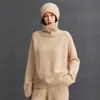 Suéter de Cachemira para Mujer Nuevo Otoño e Invierno de Punto Cuello Alto Holgado Moderno Estilo Urbano Casual Simple Interior de Punto de Cachemira