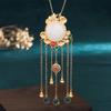 Estilo chinês de alta retenção de cor banhado a ouro imitação Hetian jade cloisonne maré nacional South Tianmen gota de água borla pingente de estilo antigo colar