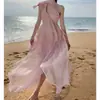 Gatita que Pone Huevos Flor de Cerezo Lluvia Atmósfera Hada Flujo Irregular Vestido de Vacaciones en la Costa Conjunto de Viaje Vestido Bordado
