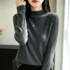 Suéter de alta costura pronto para usar com gola semimang alta em veludo Andy, malha canelada espessa para outono e inverno, manga longa, versátil, justo, top básico
