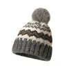 Gorro tejido de lana cálido estilo Fair Isle con pompón para mujer, otoño e invierno, engrosado, forrado de polar, protector de orejas, venta al por mayor