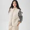 Esencial para Capas~ Chaleco de Cachemira para Mujer, Abrigo de Algodón Texturizado, Engrosado con Bolsillos, Cárdigan de Punto Color Block, Chaqueta sin Mangas