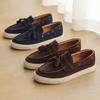 Dropshipping Otoño Nuevo Mocasines de Cuero Genuino con Borlas para Hombre, Zapatos Planos Casuales de Moda para Pareja, Zapatos Perezosos sin Cordones
