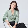 Camisas Elegantes Profesionales de Alta Gama de Primavera y Otoño de Este Año Camisas de Chifón de Manga Larga Tops Slim para Mujer Camisas Verdes para Mujer