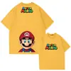 Camiseta de Manga Corta de Algodón Puro Estilo Juego Clásico Super Mario para Hombres y Mujeres Verano Tendencia Marca Holgada Hombros Descubiertos Mangas Medias