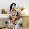 Pijama Casual Sencillo para Primavera y Otoño para Mujer Estilo Coreano Color Sólido Cuadros Mangas Largas Se Puede Usar Afuera Conjunto Suelto de Ropa para el Hogar