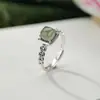 Anel de Prata Yilu Jade Hetian Natural Prata de Lei S925 Jade Água Clara Moeda de Cobre Quadrado Vazado Padrão de Dente Estilo Chinês Tendência Nacional