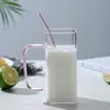 Taza de Vidrio Cuadrada con Asa de Color para Uso Doméstico con Asa Taza de Agua Taza de Té Alta Apariencia Vidrio de Borosilicato Alto Taza para Leche y Jugo