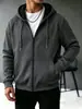 Moletom com Zíper e Capuz Masculino Outono Inverno Cordão Múltiplos Bolsos Casual Jaqueta de Manga Longa Design Original