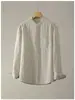 Nova Camisa Masculina de Outono Estilo Chinês Novo Gola Alta Manga Longa de Linho-Tencel, Versátil Elegante Vintage Estilo Old Money com Bolso