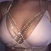 ZIZ Corrente de Corpo Dourada Decorativa Europeia e Americana com Strass Corrente de Peito Joia Corporal Sexy Feminina Corrente Corporal