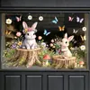 Páscoa Vidro Estático Armário de Porta Janela Adesivo Atmosfera Shopping Coelho Borboleta Flores Atmosfera Estaca de Madeira