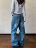 Pantalones vaqueros de estilo americano con lavado de bigotes de gato, unisex, corte limpio, gama alta, pierna recta holgada, pantalones apilados para otoño e invierno