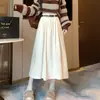 Elegante falda midi de pana para mujer, nuevo diseño retro de cintura alta, efecto adelgazante, dobladillo ancho elegante, estilo coreano