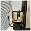 Bufanda de Seda Tejida de Moda con un Toque Fresco, Nuevo Bolso Cruzado de Paja Tejida de Gran Capacidad para Mujer, Bolso Cubo de Playa