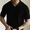 Camiseta Polo de Punto de Verano para Hombre Casual de Negocios Color Sólido Cuello Solapa Corte Ajustado Manga Corta Estilo Retro Americano