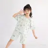 Conjunto de Ropa de Casa de Algodón Nube de Verano para Niños, Shorts de Manga Corta, Pijama Delgado Transpirable Lindo de Dibujos Animados para Niños y Niñas