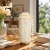 Taza aislada de acero inoxidable 316 con doble popote, múltiples diseños, portátil con correa para llevar, adecuada para el trabajo y uso en el coche