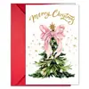 Nuevo diseño transfronterizo: una tarjeta de felicitación de Navidad con un solo lazo rosa y un sobre, perfecta para deseos y mensajes navideños