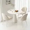 Mesa de jantar redonda francesa estilo creme para apartamentos pequenos, uso doméstico, com conjunto de mesa e cadeiras de tampo em rocha, mesa de varanda de recepção e negociação de luxo leve