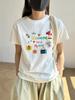 Playera Blanca Estampada de Hombro con Manga Corta para Mujer, Verano, Suelta, Combinable con Todo, Moderna, Elegante, Camiseta Básica de Algodón Puro que Reduce la Edad