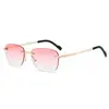 Gafas de sol para hombre ovaladas sin montura con borde cortado, de color degradado transfronterizo europeo y americano, gafas de sol de moda, gafas de sol de alta gama para mujer