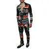 Moda Masculina Primavera/Verão 2025 Terno de Camisa Marca Estampada Peça Dupla Manga Longa Slim Respirável Algodão Estilo Elegante