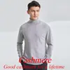 Suéter de lana para hombre con cuello alto, jersey, manga larga, cálido, color liso, casual de otoño e invierno, camiseta base de cachemira