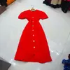 Vestido de longitud media de manga corta de un solo pecho con fruncido en la cintura, estilo francés de lujo ligero, nicho europeo y americano Nanyou