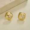 Pendientes Cuadrados Pequeños Tejidos Cepillados Vintage, Pendientes Texturizados de Lujo Ligero con Diamantes, Pendientes de Estilo Commuter de Gama Alta de Nicho