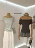Wgwe9640 Guangzhou Shisanxing Moda Feminina Verão 2026 Novo Estilo Coreano Manga Curta Slim Fit Ombro a Ombro Top Camiseta