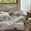 Conjunto de cuatro piezas de algodón tejido floral fresco y delicado, suave y acogedor para dormir sin nada, funda de edredón, sábana, juego de ropa de cama de tres piezas para dormitorio de estudiante