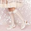 Medias de seda blancas, calcetines Lolita, calcetines con ribete de encaje, calcetines apilados de longitud media con lazo fino para mujer, primavera y verano, Jk