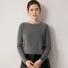 Suéter minimalista 100% cachemira pura para mujer, cuello redondo, manga larga, tejido, casual, adecuado para ir al trabajo, jersey base suave y cómodo