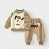 Conjunto de Sudadera y Pantalón Pp para Niños, Camiseta de Manga Larga para Bebé, Ropa Exterior Cálida Forrada de Forro Polar para Otoño e Invierno, Ropa para Niños, Atuendo de Otoño e Invierno