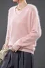 Suéter tejido de cachemira casual de alta gama con cuello en V, suéter de lana de color sólido versátil adelgazante de manga larga para mujer, otoño e invierno