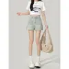 Shorts de Mezclilla de Cintura Alta Estilo Americano para Mujer, Nuevo Estilo Verano 2026, Petite, Adelgazantes, Que Alargan la Figura, de Pierna Ancha Suelta en Línea A, Hot Pants