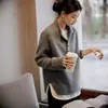 Suéter gris de estilo Old Money 100% lana con cuello semiabierto para mujer, otoño e invierno, capa interior de punto casual y suave, top de cachemira