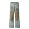 Retro Americano 2024 de Moda Callejero Industria Pesada Diseño de Color en Spray Viejo Casual Holgado Pantalones Vaqueros para Hombre y Mujer