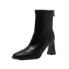 Botines de Tacón Alto para Mujer 2025 Otoño e Invierno Nuevos Botines Elásticos de Punta Cuadrada con Tacón Grueso Botines Franceses Ajustados Botines Individuales