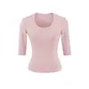 Camiseta Pulôver Básica Confortável Manga Média Gola V Lisa Estilo Coreano de Verão Slim Fit Sensação de Oxigênio Camada Base