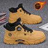 Botas Masculinas de Inverno Forradas com Lã Cano Alto Estilo Britânico Retro Acolchoadas Quentes de Algodão com Sola Grossa Botas de Trabalho