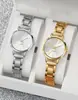 Reloj de Lujo Ligero para Mujer Juego de Cuatro Piezas Movimiento de Cuarzo Correa de Aleación Esfera Redonda + Pulsera en Forma de Corazón Exclusivo Transfronterizo