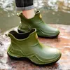 Botas de Lluvia Bajas para Hombre, Antideslizantes, Ropa Exterior a la Moda, Botas Impermeables de Caña Corta, Estilo Camping al Aire Libre, Zapatos de Agua para Pesca, Zapatos de Goma Gruesos para Cocina