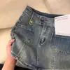 Falda de Mezclilla Elástica Talla Grande para Mujer Verano Chica Gordita Estilo Americano Retro Cintura Alta Adelgazante Cadera Falda Corta de Corte A